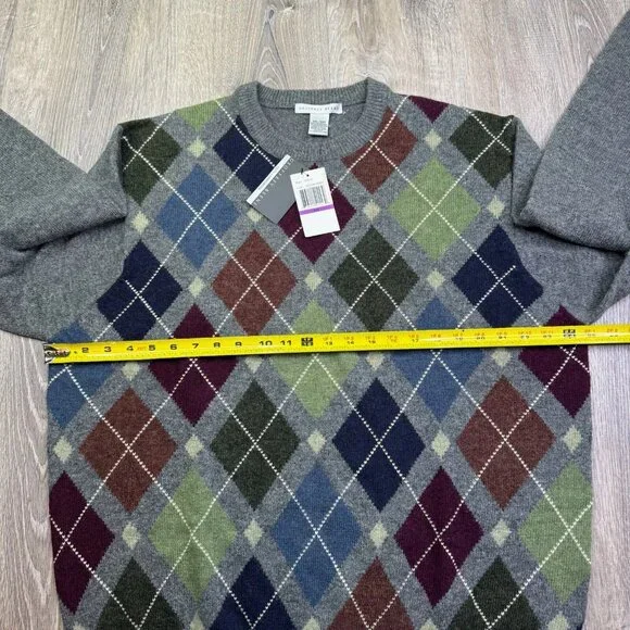 NWT Geoffrey Beene Mens 025/DK Gray Argyle Lambswool Pullover Sweater Size XXL - Picture 7 of 9